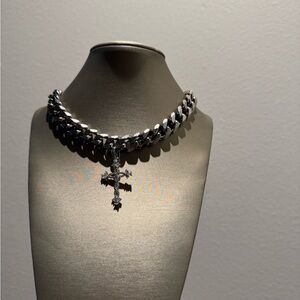 Silver Chain Necklace with Cross Pendant